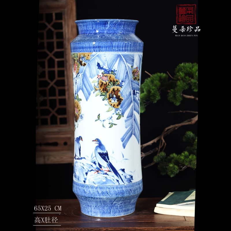 Jingdezhen hand - made pomegranate quiver two birds porcelain vase Jingdezhen porcelain carved his famous works