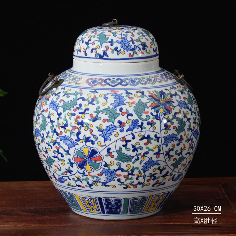 Jingdezhen colorful porcelain cover high - grade rich ancient frame cabinet display ancient ceramic pot sugar bowls porcelain jar