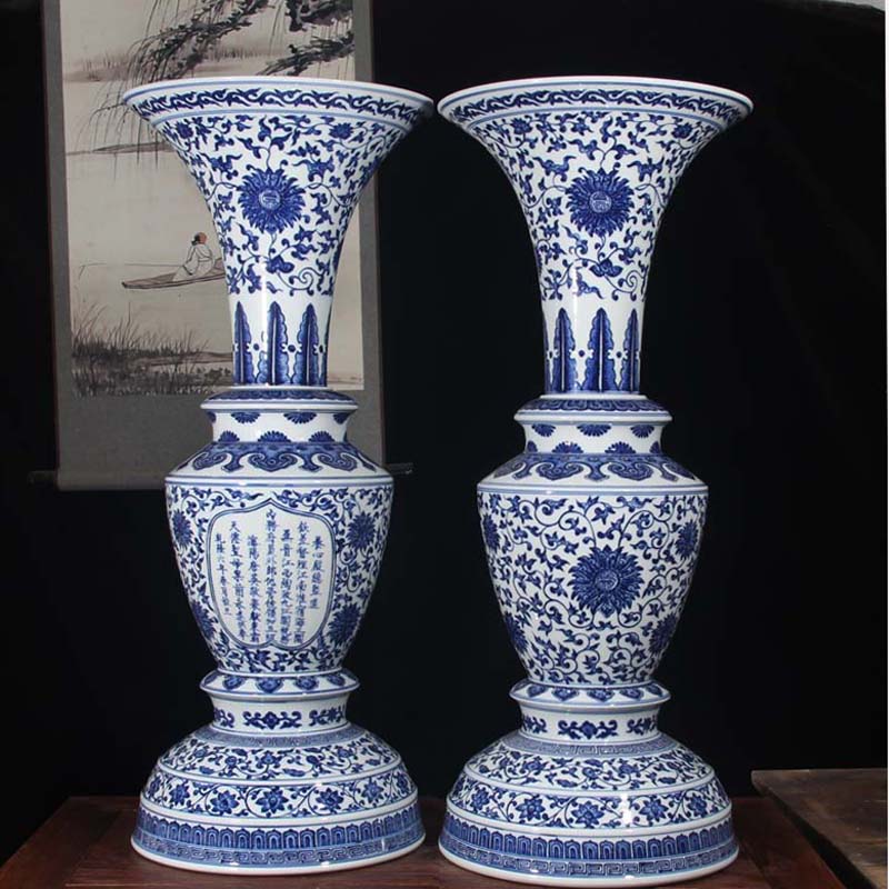 Qianlong imperial yangxin dian flower vase with blue and white classical jingdezhen fine hand made porcelain flower vase with Qianlong vase