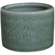 Jingdezhen celadon double phoenix pattern porcelain pen washer elegant porcelain pen washer porcelain pen holder straight incense burner with dragon pattern