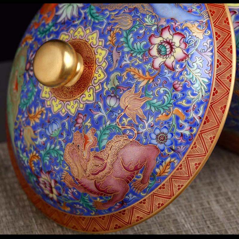 Jingdezhen hand - made pastel flowers cover pot of fine ceramic tea pot imitation up enameled flat cover tank
