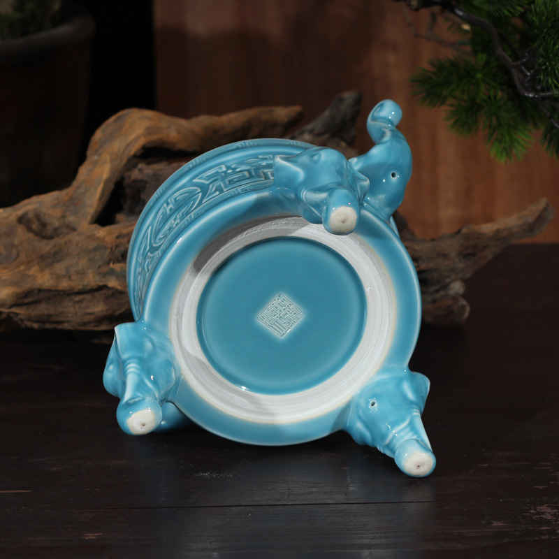 Jingdezhen delicate celadon sky blue porcelain censer triangle elephant nose porcelain present high furnace by hand