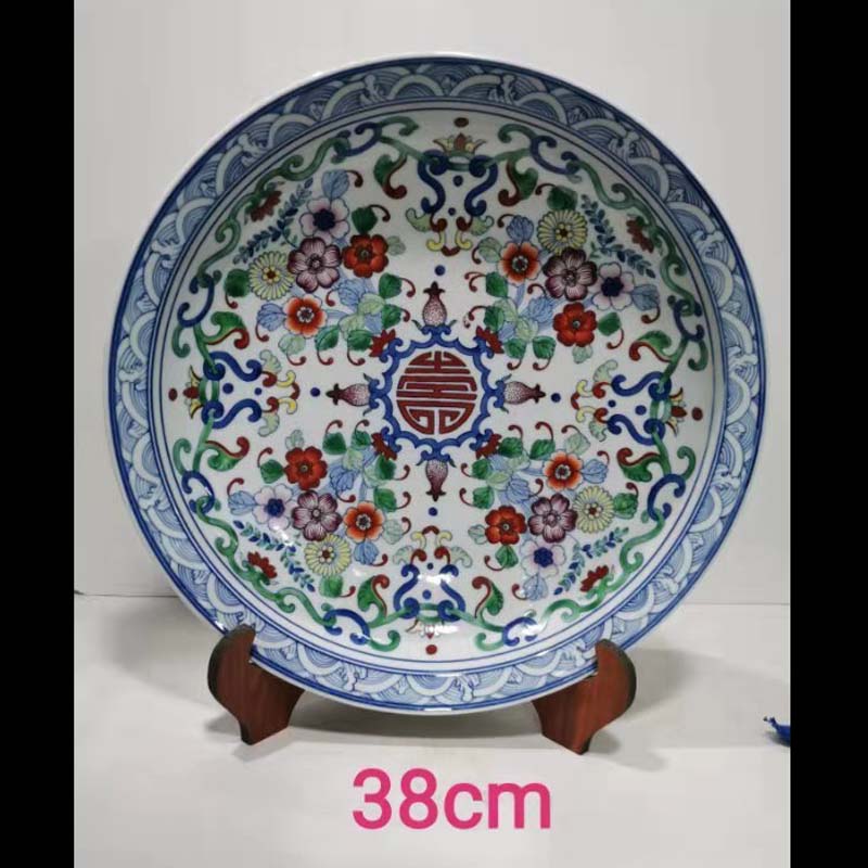 Jingdezhen color double phoenix ssangyong longfeng longfeng grain blue and white color porcelain plate 0 cm45 longfeng the broader market