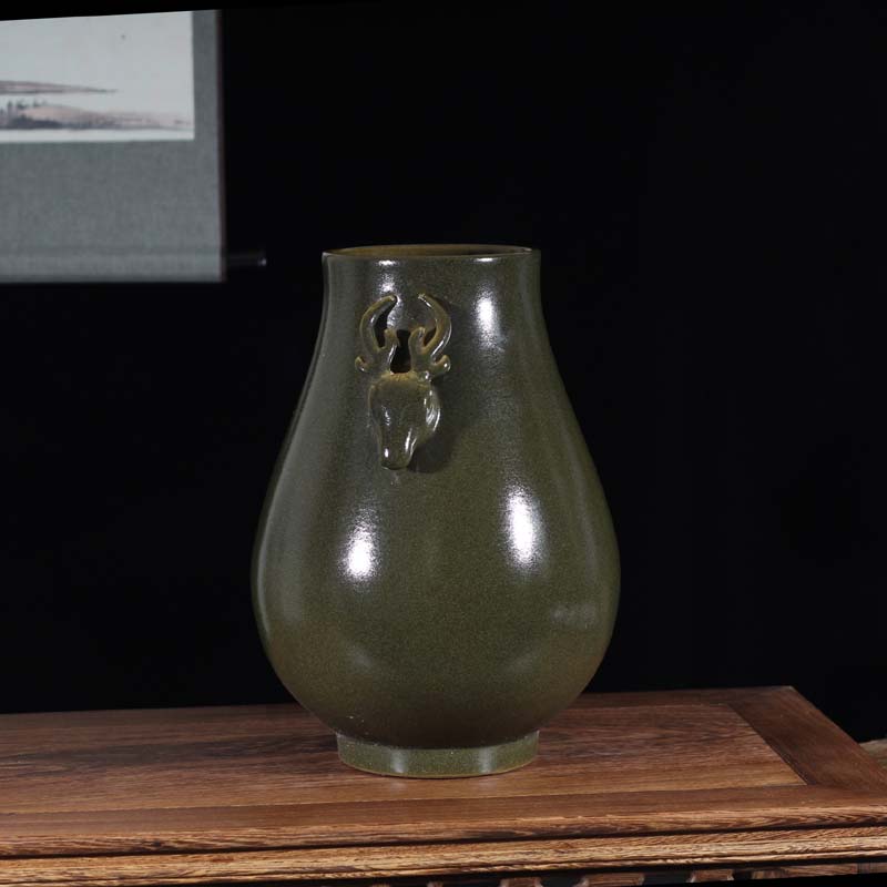 Jingdezhen tea at the end of the deer head display vase classical ancient ancient sweet patina mesa mesa vase