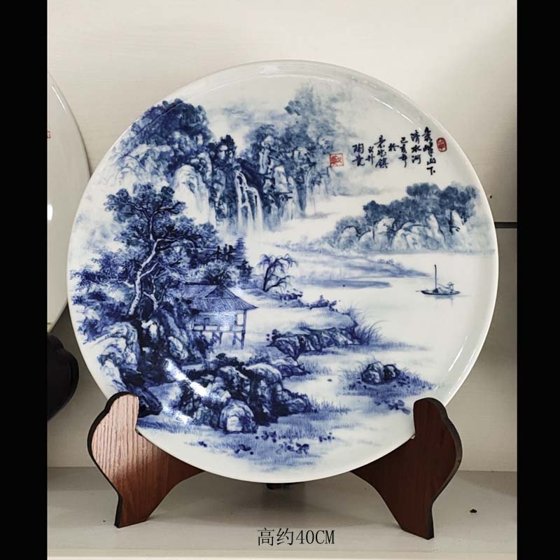 Jingdezhen pure hand - made scenery China plate 20-30 youligong hand - made ceramic plate landscape blue - and - white decoration plate