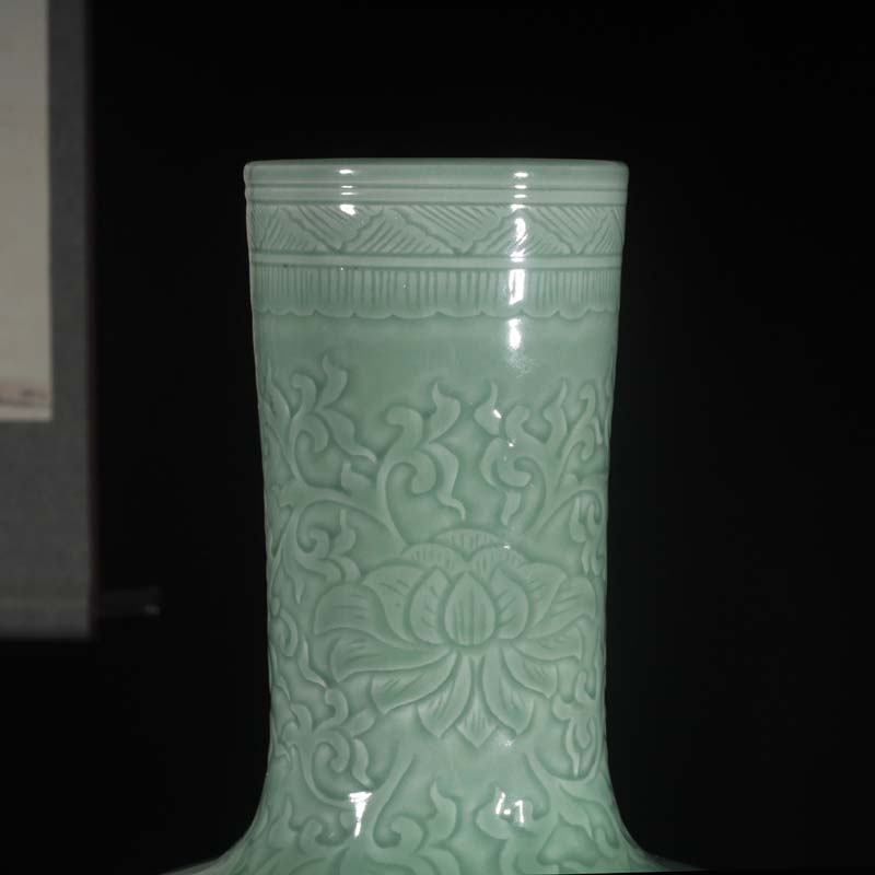 Celadon carving around branches even decorative vase vase monochromatic mesa mesa of 50 cm high vase