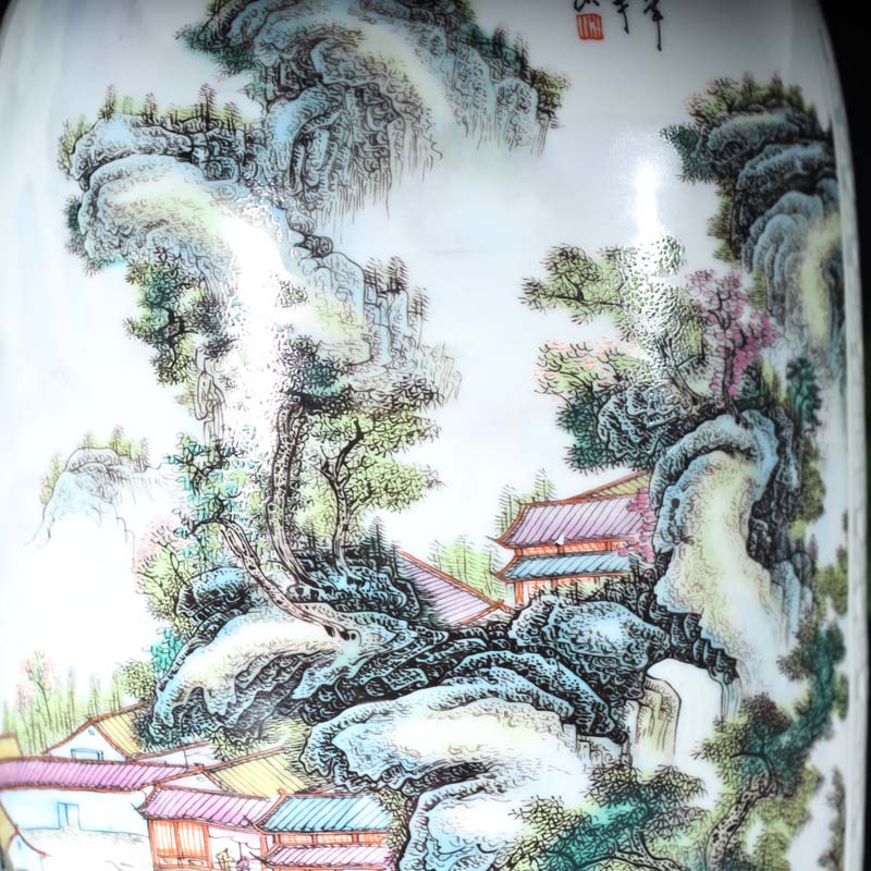 Jingdezhen pastel landscape quiver pastel landscape painting and calligraphy vase that occupy the home furnishings classical straight