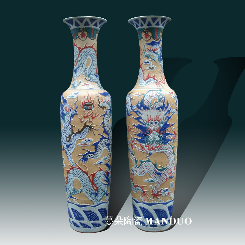 Jingdezhen concave and convex carving dragon vase of large enterprise company opening face culture gift