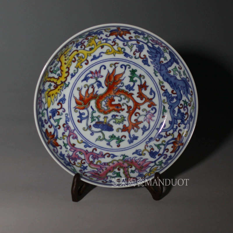 Jingdezhen hand-painted color 20 cm decorative blue-and-white porcelain dou color colorful decorative porcelain furnishing articles