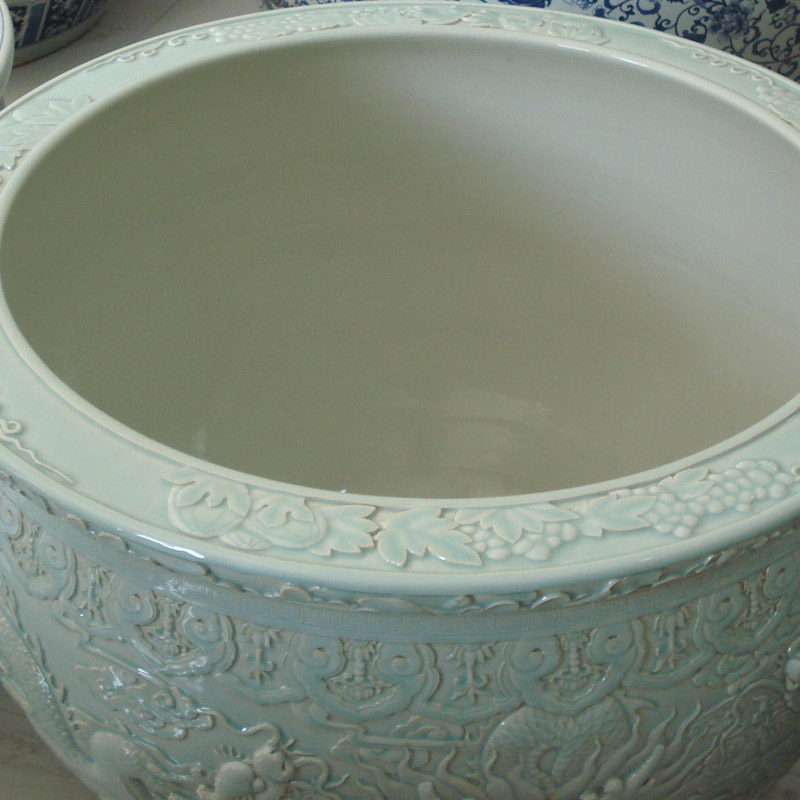 Manual its shadow blue anaglyph dragon VAT single glaze porcelain hotel elegant furnishings VAT vats