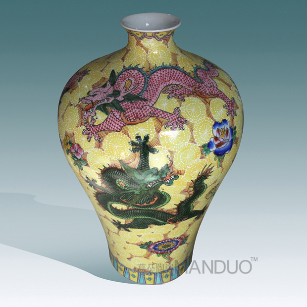 Jingdezhen hand - made enamel vase high - grade high - grade gift porcelain vase sitting room place pastel dragon bottle