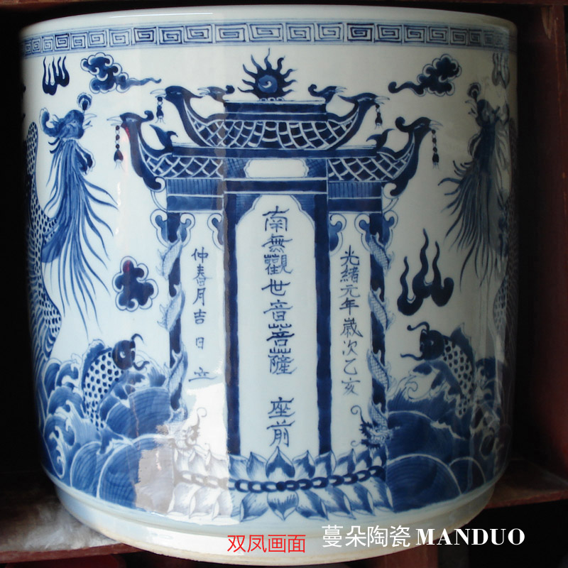 Jingdezhen hand - made dragon write custom made big censer Jingdezhen hand - made ssangyong grain porcelain temple incense buner