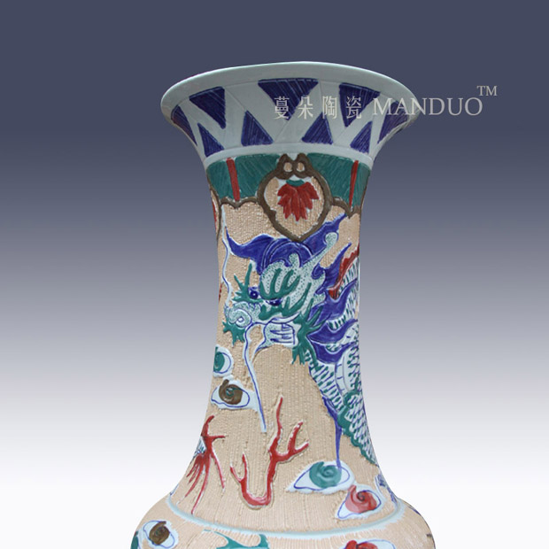 Jingdezhen concave and convex carving dragon vase of large enterprise company opening face culture gift