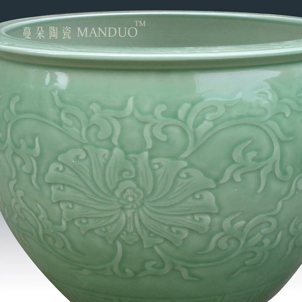 Elegant celadon aquarium writing brush washer ceramic porcelain carving flower POTS fashion beautiful flowerpot porcelain small cylinder
