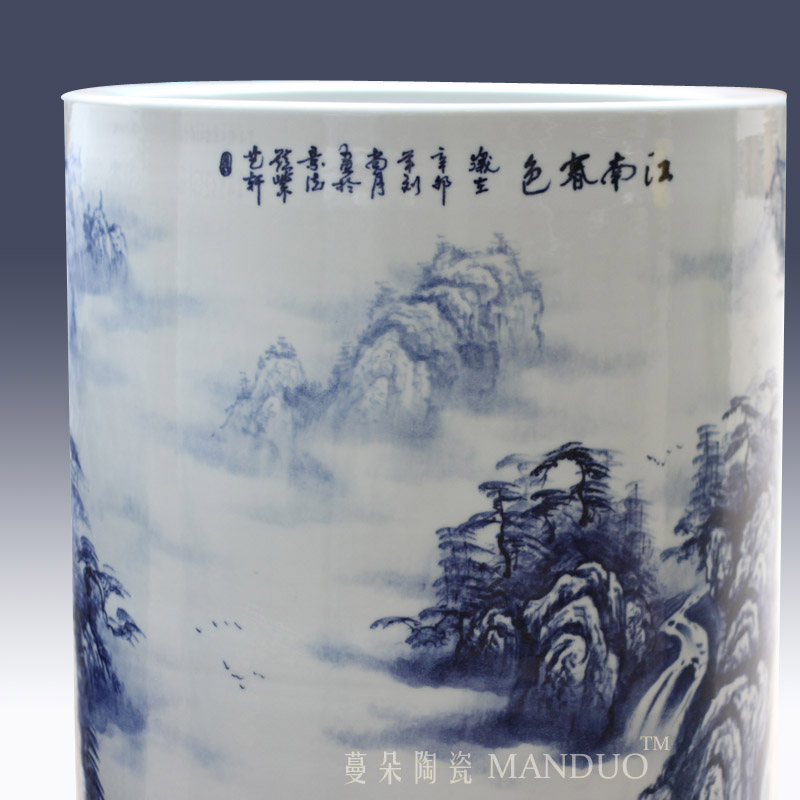 Jingdezhen high - grade painting and calligraphy hand - made porcelain big quiver straight vase sitting room style decoration vase