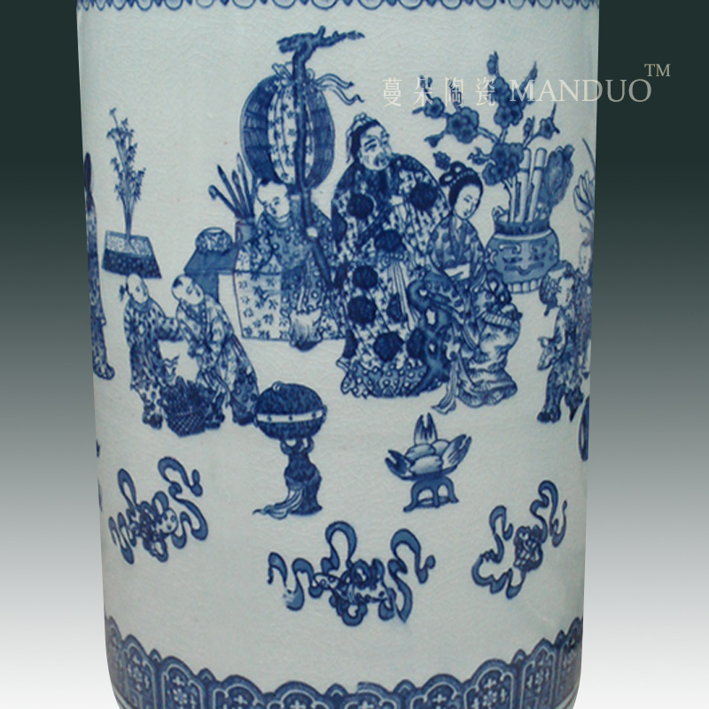 Jingdezhen blue and white porcelain archaize crack quiver straight classic blue and white classical beauty porcelain vase