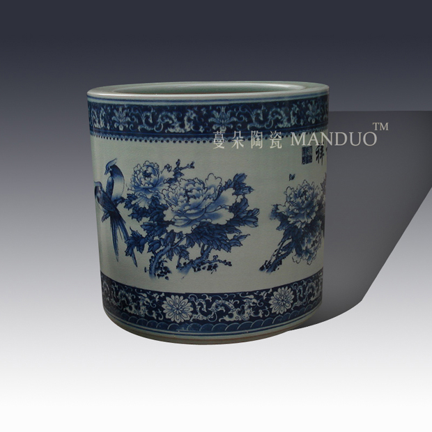 Jingdezhen porcelain painting of flowers and thick quiver straight display vase painting crack quiver straight study vase