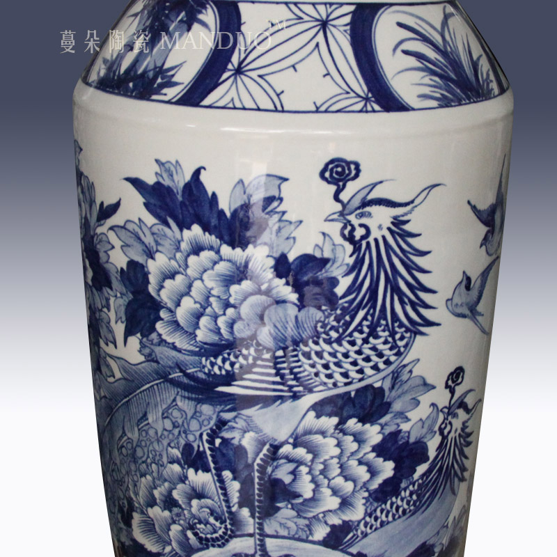Jingdezhen blue and white high key-2 luxury of large vase hand - made of hand - made all blue and white flowers and birds hall display vase