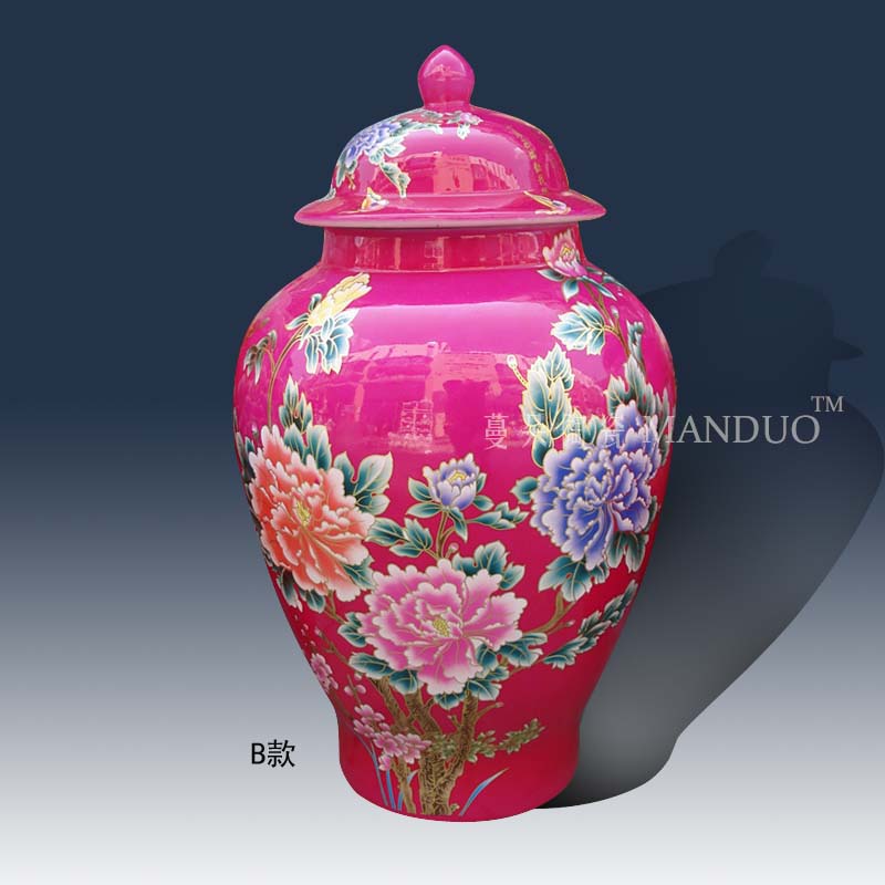 Jingdezhen red tong qu peony general cover general as cans display of Jingdezhen porcelain cover pot vase