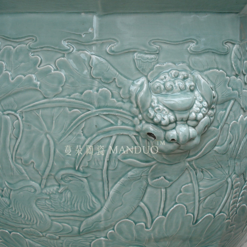 Jingdezhen anise steller porcelain crack relief VAT archaize celadon porcelain crack VAT relief porcelain