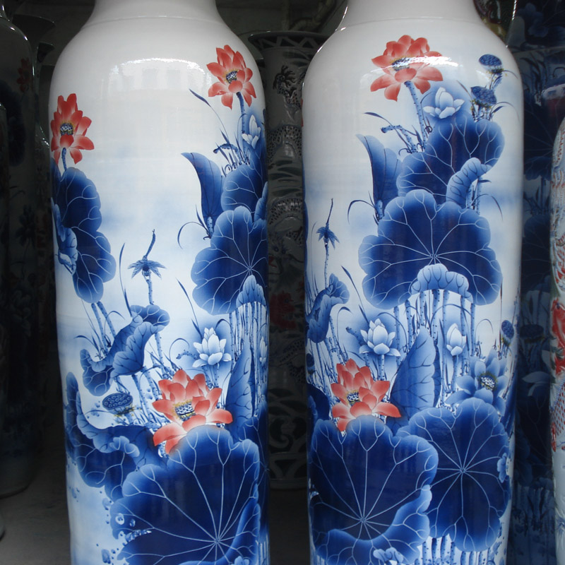 Big quiver of jingdezhen blue and white lotus red carp hand - made porcelain vases, 1.8-2.2 meters Big idea gourd vases
