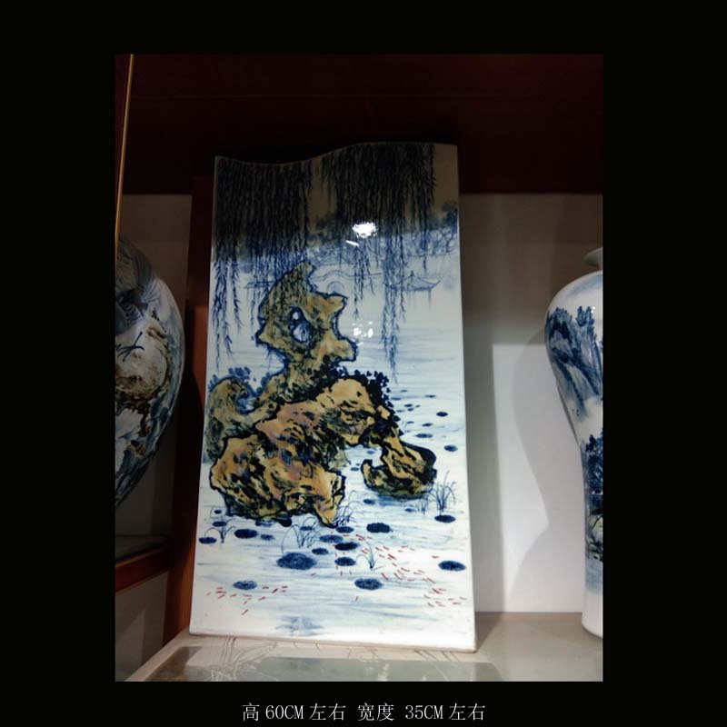 Jingdezhen blue and white vase square set is hand draw landscape square landscape high - grade hand - made mesa decorative vase