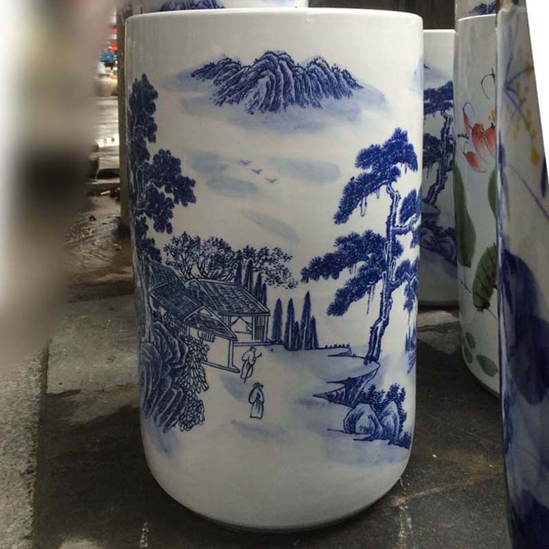 Jingdezhen blue and white landscape quiver straight hand - made ceramic vase khe sanh autumn mood lotus flower ceramic quiver