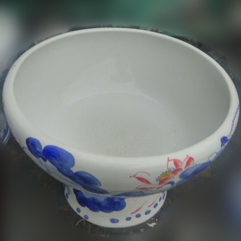 Jingdezhen ceramic porcelain 45 & ndash; Blue green 67 hand - made ceramic high cylinder bottom flat cylinder goldfish