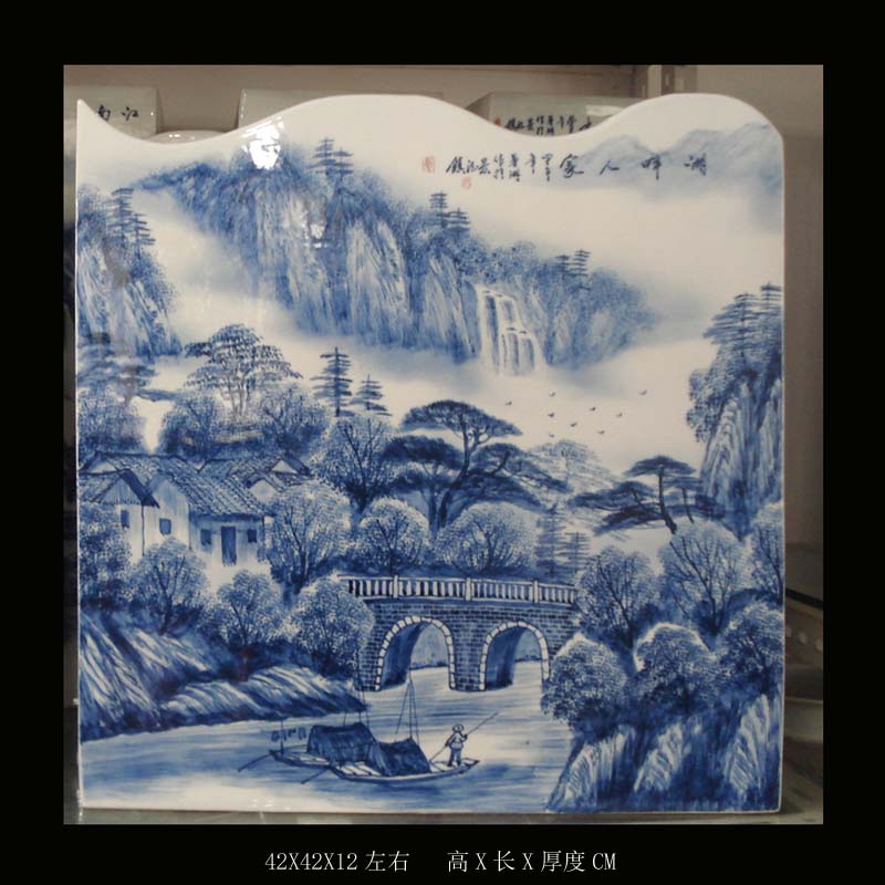 Jingdezhen blue and white vase square set is hand draw landscape square landscape high - grade hand - made mesa decorative vase