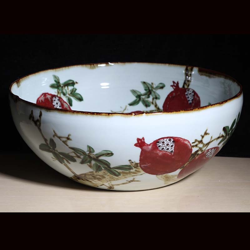 Jingdezhen large red pomegranate large bowl upscale art flower pot goldfish cultured pomegranate large bowl fairy peach large cylinder-Taobao