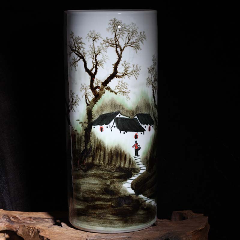 Jingdezhen painting variable landscape quiver straight big vase painting dark brown green quiver umbrella vase