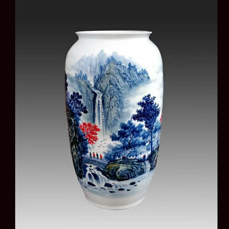 Jingdezhen 69 cm high hand - made scenery idea gourd without cover porcelain jar of barrel m as cans ceramic decorative furnishing articles