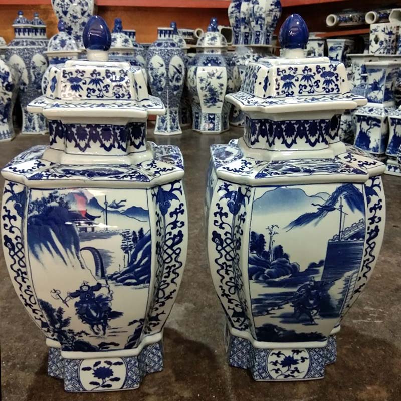 Jingdezhen porcelain 40 to 50 to 60 high general porcelain pot lady general war horse general character square tank