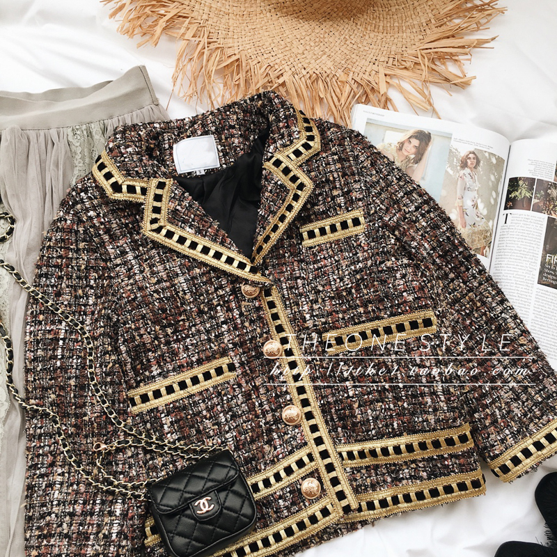 Áo khoác nữ mùa thu mới 2018 khí chất thanh lịch dệt tweed mỏng áo khoác nữ áo khoác nữ cao cấp