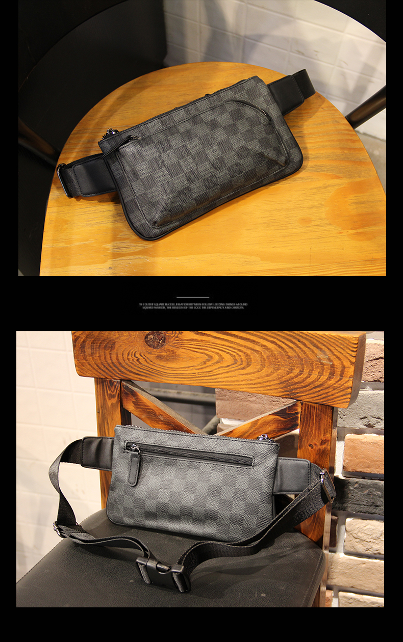 Men's Pu Leather Lattice Classic Style Square Zipper Fanny Pack display picture 1