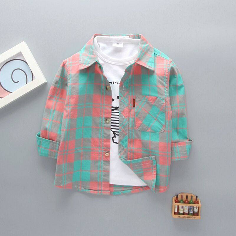 Spring and autumn boys plaid shirt inch female baby cotton children's coat thin summer baby children's long-sleeved shirt