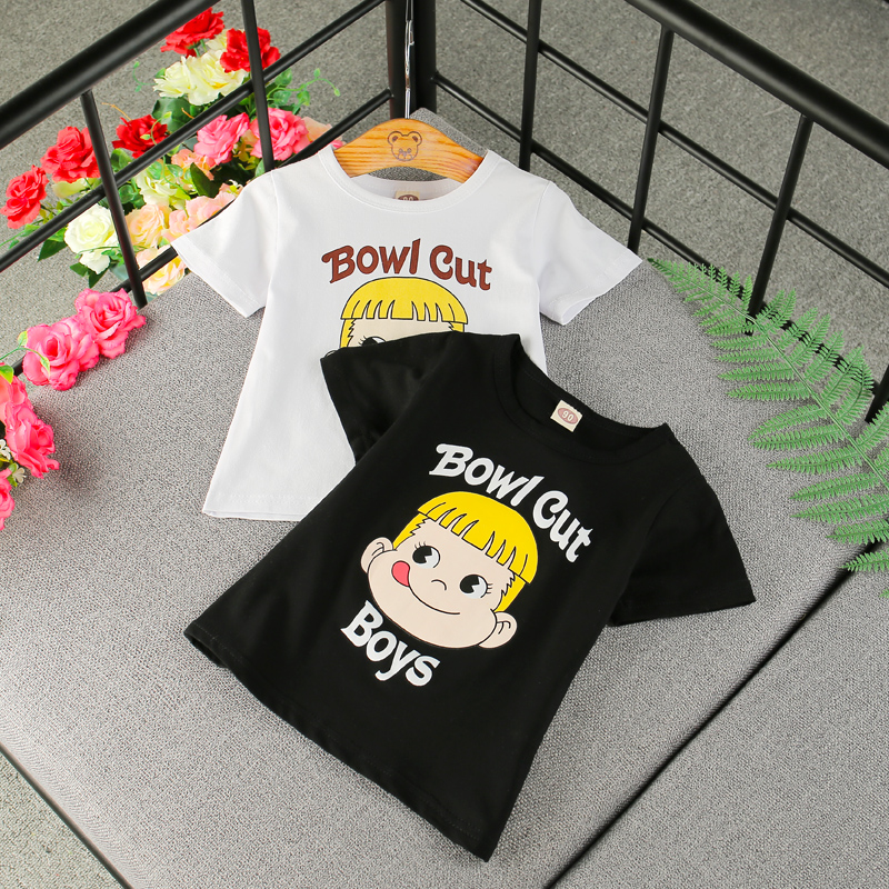 Cô gái thời trang new cartoon puppy in ngắn tay t-shirt 2018 mùa hè mát mẻ vòng cổ áo sơ mi bé quần áo