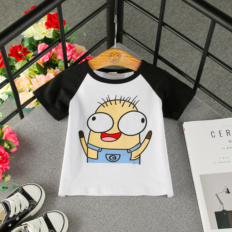 Cô gái thời trang new cartoon puppy in ngắn tay t-shirt 2018 mùa hè mát mẻ vòng cổ áo sơ mi bé quần áo