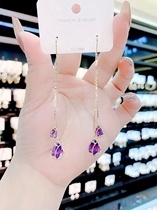 Fashion tide personality Joker long Tulip ear wire advanced tassel earrings temperament Super fairy face thin earrings