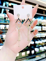 New retro fashion face thin earrings 2021 net red temperament goddess fan silver needle geometric tassel long earrings