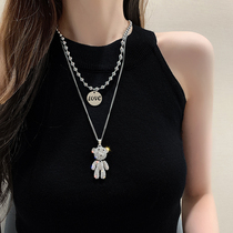 Long style full drill small bear 100 hitch titanium steel necklace female damp air quality net red necropolis hip-hop personality laminated wool coat chain