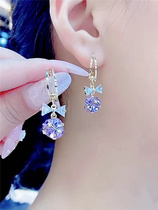 Sterling Silver Needle Personality Purple Zircon bow earrings Female Fashion Temperament Joker Design Sense Earrings