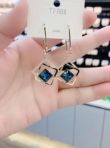 Luxurious High sense Exaggerated Ear Nail Blue Crystal Temperament 100 Hitch Personality Earrings Mesh Red Silver Needle Geometric Ear Trim