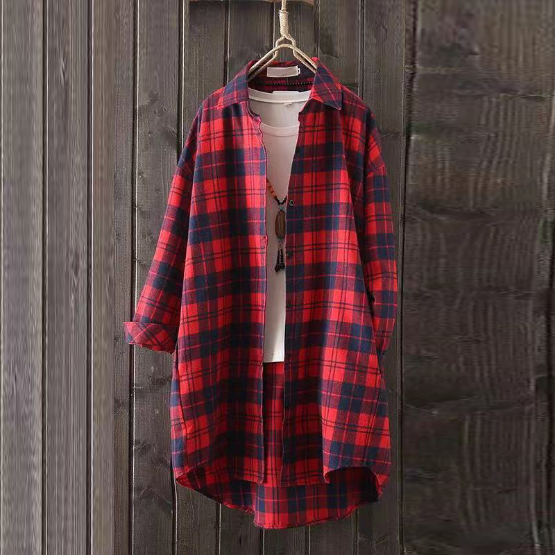 Spring and Autumn Tops for Women, Plaid Shirts with a Unique Design, Niche Fashion, Long-Sleeved Shirts, Mid-Length, Versatile and Stylish Blouses