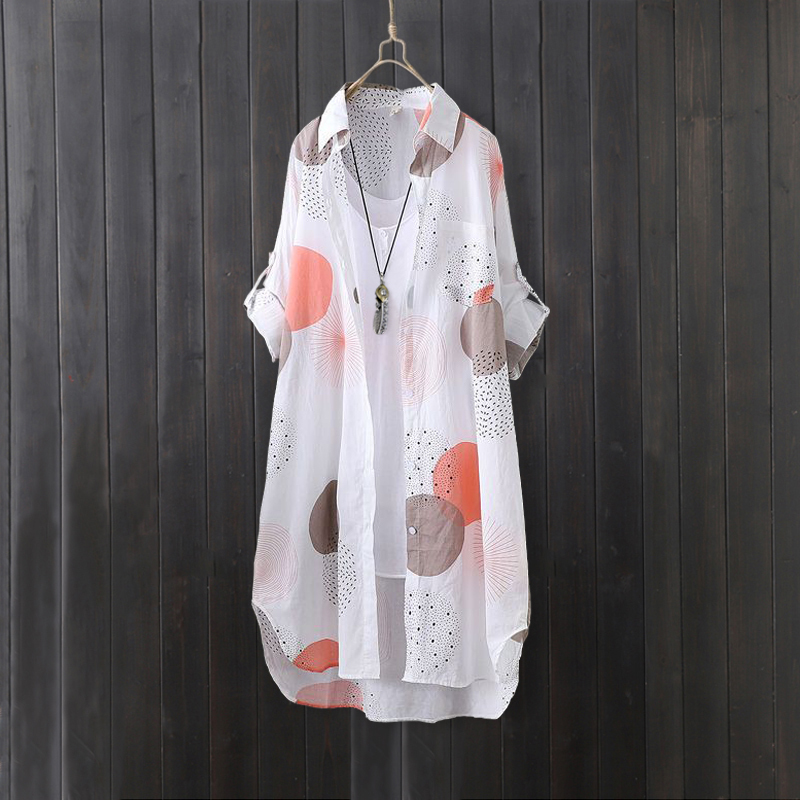 Sun Protection Shirt for Women, Summer Shirt, Polka Dot Print Top, Mid-Length Design, Loose Chiffon Shirt Jacket, Thin Style Sun Protection Shirt for Women, Summer Shirt, Polka Dot Print Top, Mid-Length Design, Loose Chiffon Shirt Jacket, Thin Style
