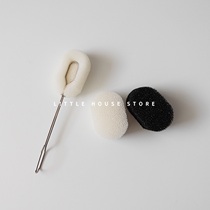 Little House) stainless steel long handle honeycomb sponge wash cup brush black and white