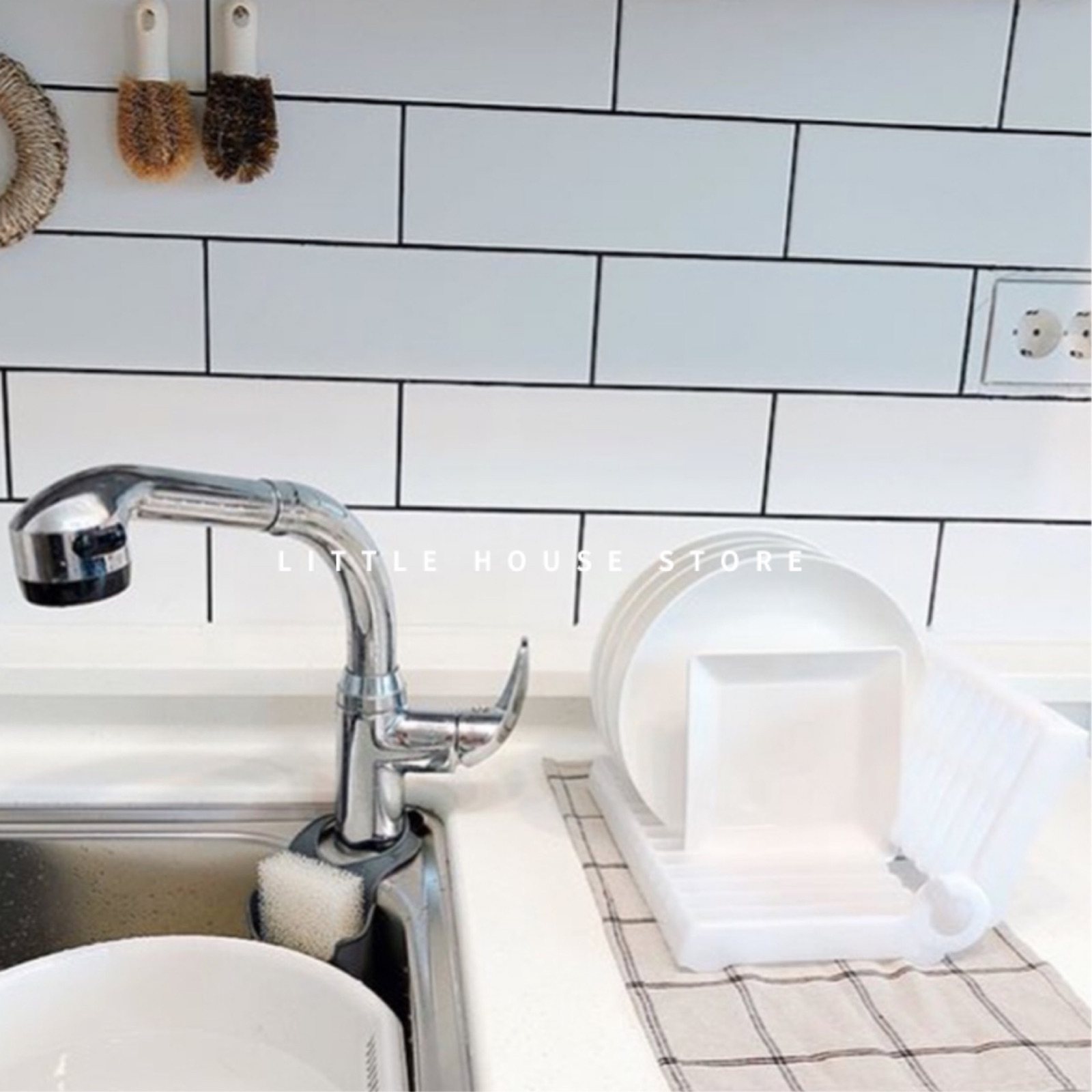 Little House) Foldable midot Dish Storage Shelf Drain Rack