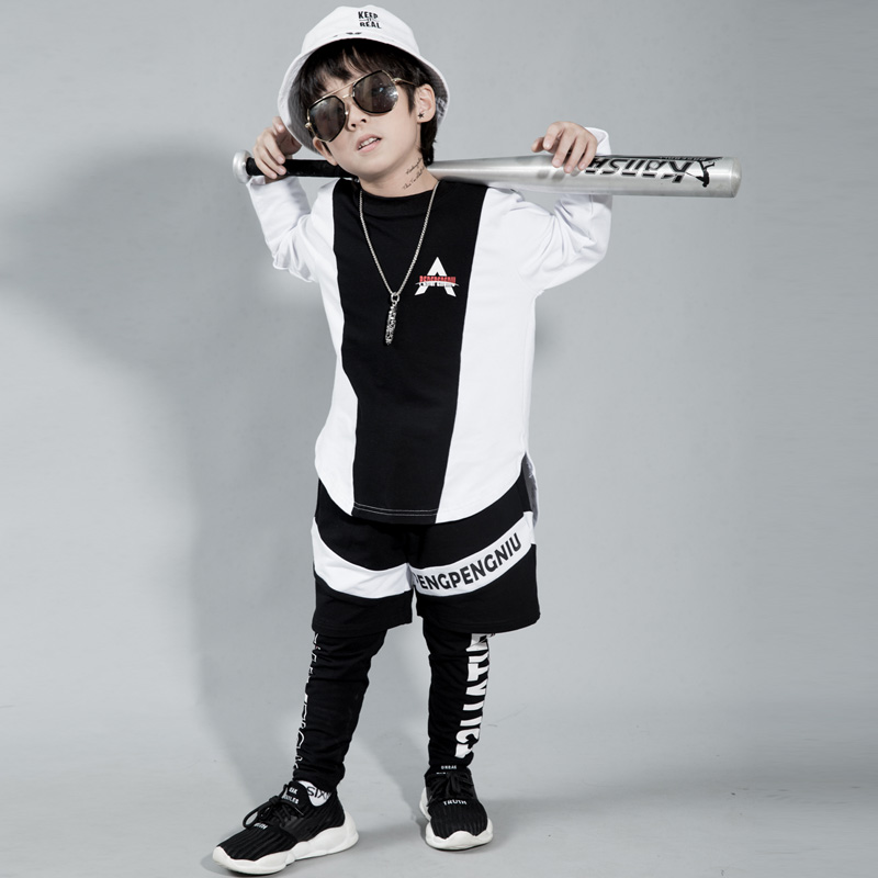 Children's 2021 new hiphop hip hop Hip Hop set Boys costume performance jazz dance Korean fake three-piece set