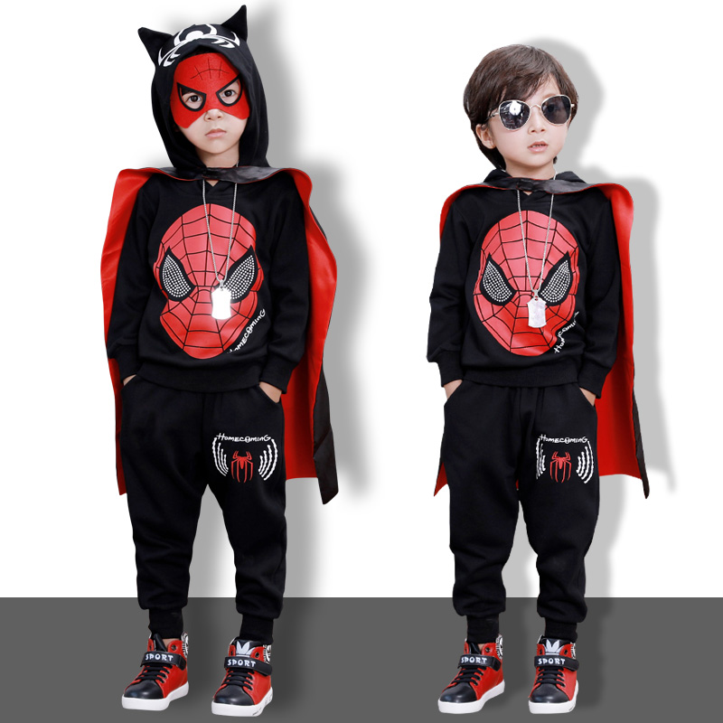 Spider man boy autumn clothing suit 2021 new children baby boy handsome with velvety velvet thickened clothes damp