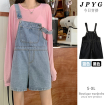 High waist one-piece shorts womens 2022 spring and autumn new Korean version design sense niche loose overalls ins tide